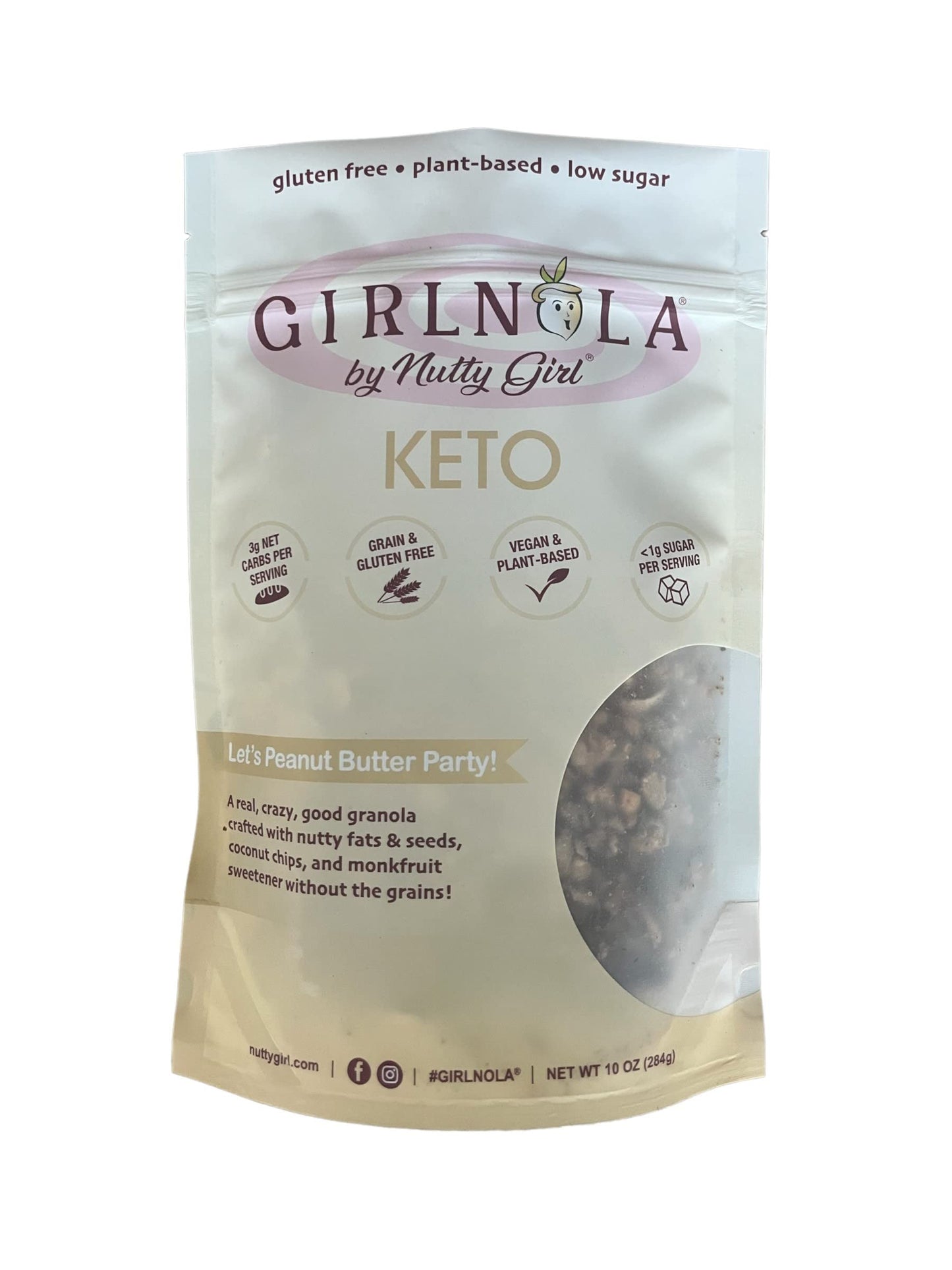 Nutty Girl Keto Girlnola® | Low Sugar Granola Cereal | Let's Peanut Butter Party | 10 oz Pouch