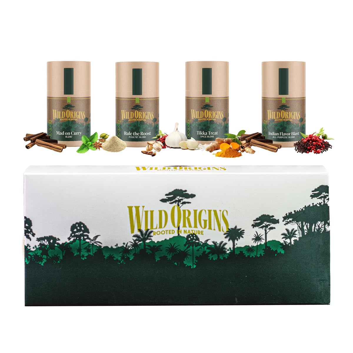 Wild Origins Gourmet Indian Spice Collection - Pack of 4 | Non GMO | Premium Spice Blends | Bold Authentic Flavors | Authentic Ingredients | Gift Set