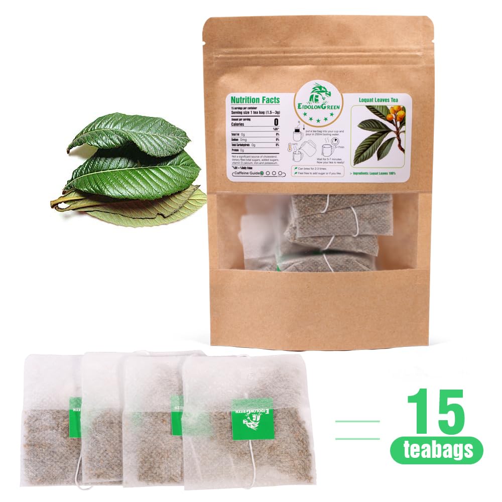 EidolonGreen Loquat Leaf Tea, Eriobotrya Japonica Tea, (Eriobotrya Japonica/???/Pipaye/???) Non-GMO, Caffeine-Free, 15 Bleach-Free Tea Bags