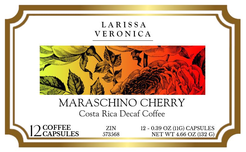 Maraschino Cherry Costa Rica Decaf Coffee (Single Serve K-Cup Pods) (Gourmet, Naturally Flavored, Whole Coffee Beans) (12 pods, ZIN: 573568)