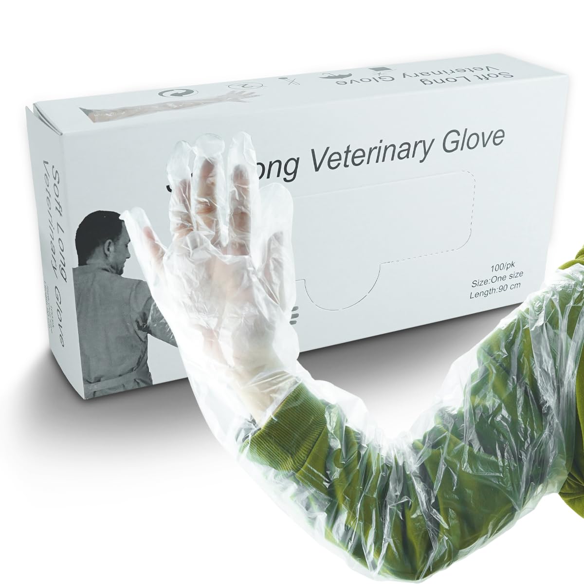 Cunguv 100 Pieces Disposable Long Arm Gloves Plastic Long Sleeve Protective Glove for Farm Cleaning