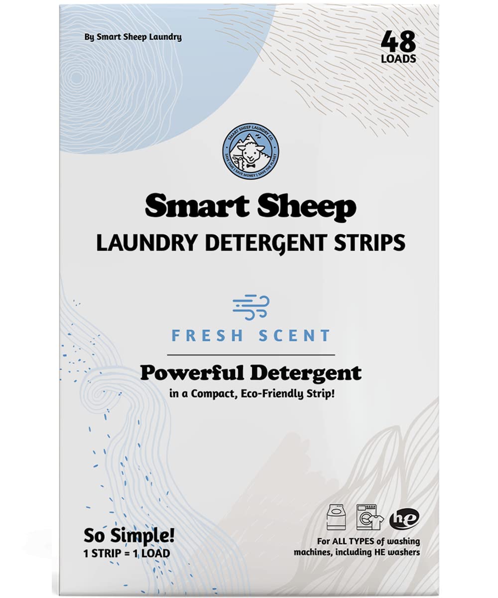 Smart Sheep Laundry Strips - 48 Loads - Detergent Strips for Sensitive Skin - Eco Friendly & Plastic Free - Perfect for Home, Travel & Camping - Fresh
