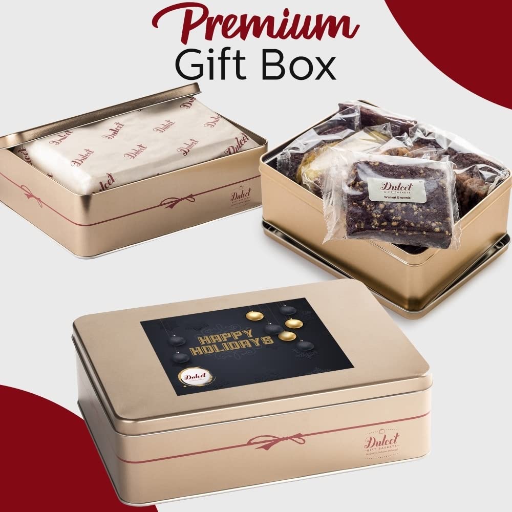 Dulcet Gift Baskets Delightful Sweets Sampler Gift Tin Filled with Fresh Baked Pastries Our Award Winning Brownies Great Gift for Holidays, Family or