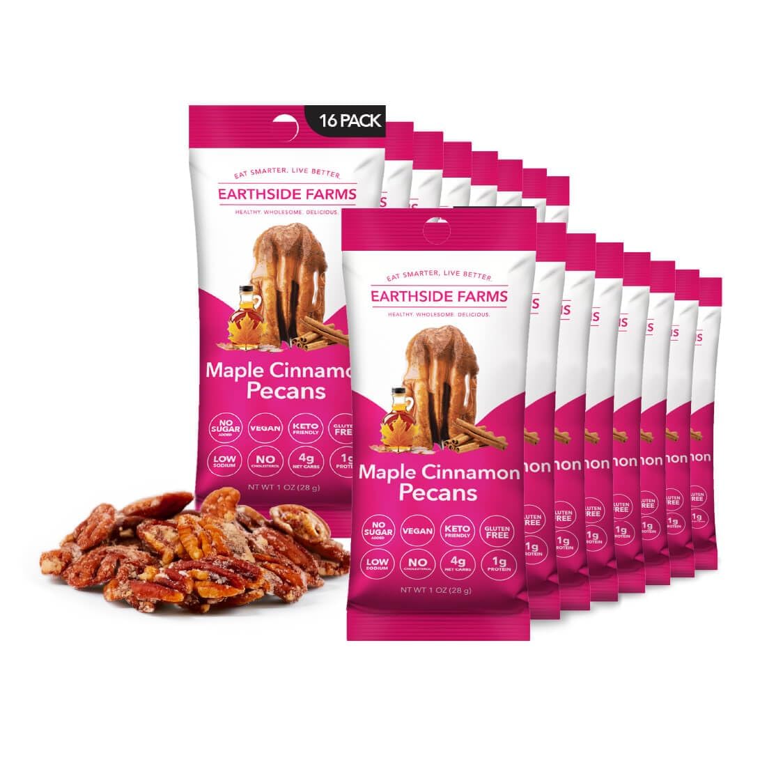 Earthside Farms Maple Cinnamon Pecans Snack Packs, No Sugar Added Keto Friendly Nuts, Vegan Gluten Free Non GMO Plant Protein Treat, 1oz Individual