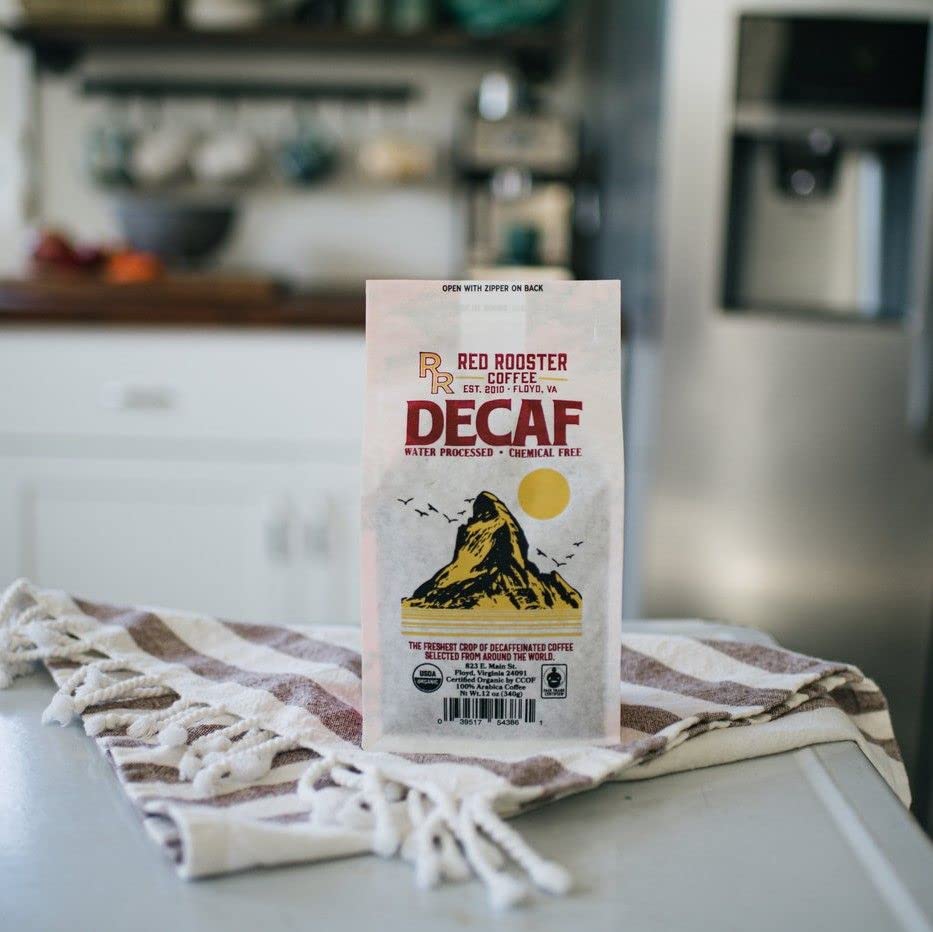 Red Rooster Coffee, Organic Decaf Coffee - Medium Roast Whole Bean - Notes of Dark Chocolate & Citrus - 12oz - Fair Trade, USDA Organic
