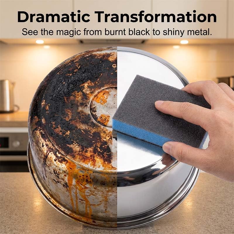 Magic Wipe Sponge, Carborundum Sponge, Multipurpose Scouring Pad for Pots, Pans, Sink, Grill, Household Cleaning Sponges for Kitchen, Bathroom (6)