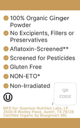 Quantum Nutrition Labs Organic Ginger Powder - Organic Dried Ground Ginger, Spice for Cooking & Tea, Food Seasoning, Natural Wellness Support, Non