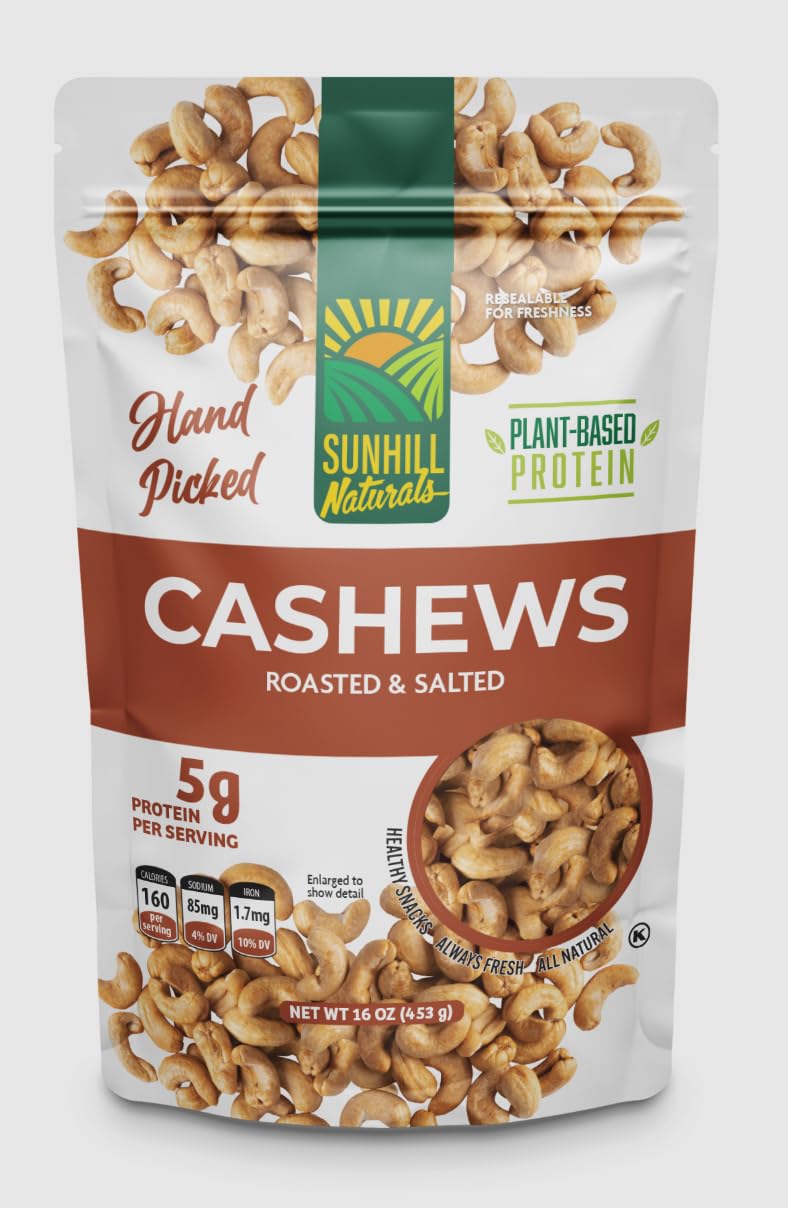 Sunhill Naturals Cashews Roasted Lightly Salted | Dry Roasted & Salted Cashews | Deluxe Nuts for Healthy Snacking | Protein Snacks for Adults |