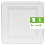 Responsible Products 100% Compostable 6 Inch Square Paper Plates White (50 Pack), Disposable Paper Plates Heavy Duty, Biodegradable & Eco-Friendly