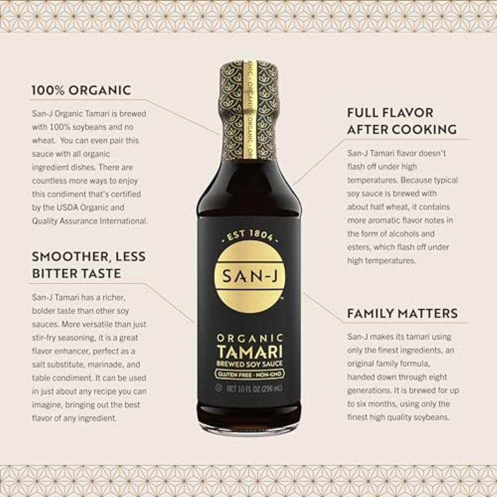 San-J Organic Tamari Soy Sauce, Gluten Free 100% Whole Soy, 20 oz Bottle