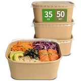 bloomoon 35 oz Paper Meal Prep Containers 50 Pack, Cardboard Food Containers with Lids for Lunch, Meal Prep Leftover Storage, Paper Togo Food