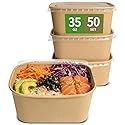 bloomoon 35 oz Paper Meal Prep Containers 50 Pack, Cardboard Food Containers with Lids for Lunch, Meal Prep Leftover Storage, Paper Togo Food