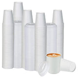 Smygoods White Disposable Paper Coffee Cups with Lids (8 OZ, 100 Count) For Hot Beverages, Tea, Espresso, Cocoa - To Go Drink Containers, Café