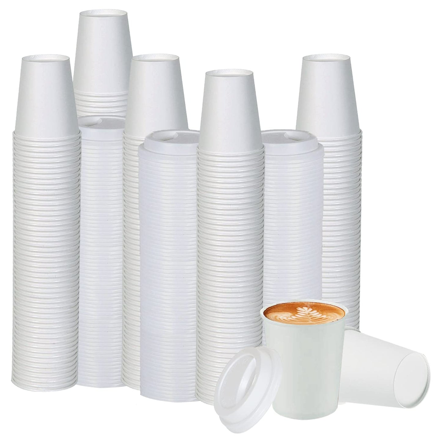 Smygoods White Disposable Paper Coffee Cups with Lids (8 OZ, 100 Count) For Hot Beverages, Tea, Espresso, Cocoa - To Go Drink Containers, Café
