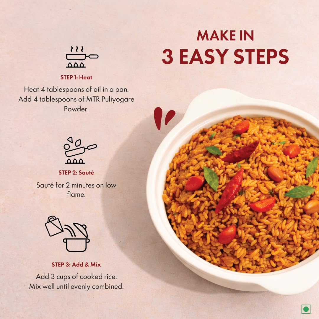 MTR Puliogare Powder Indian Spice Mix - Ideal for Tamarind Rice 200g, 6pk