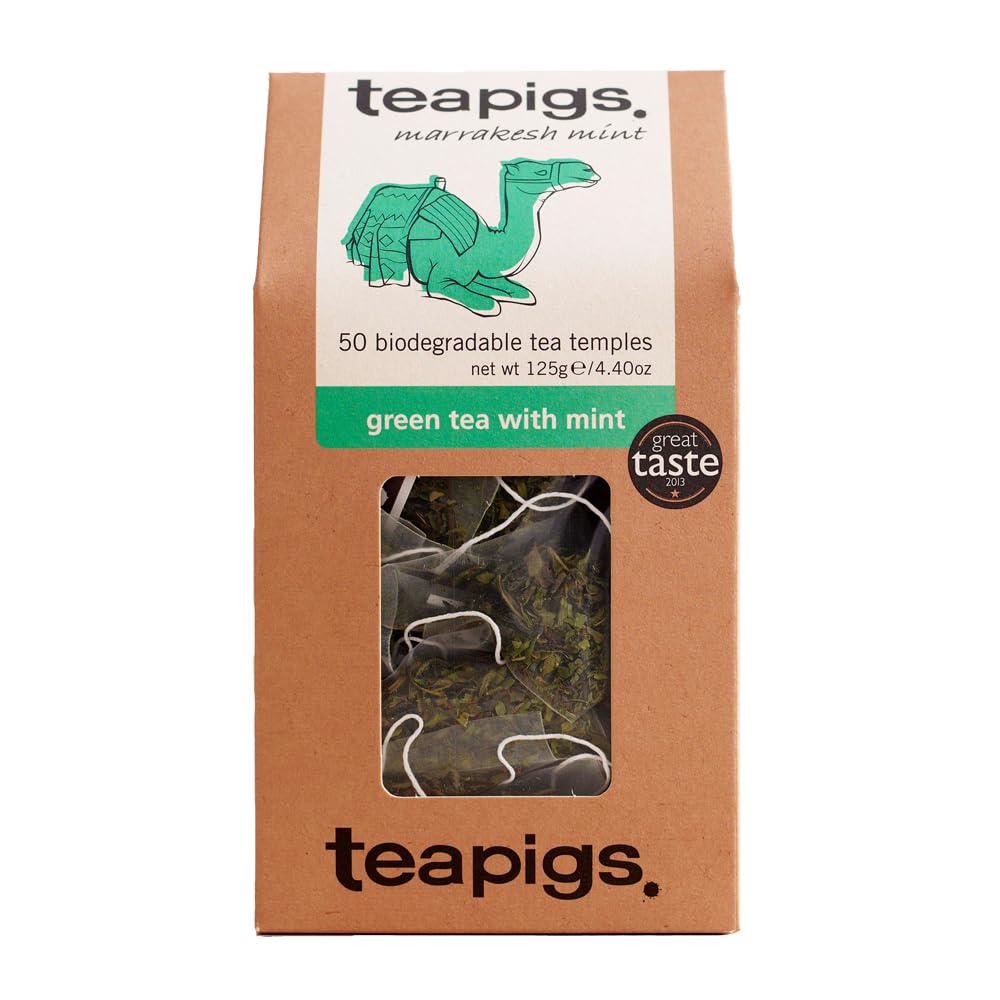 Teapigs Green Tea With Mint Bags Made With Whole Tea Leaves, Natural Ingredients, Non-GMO, Refreshing Moroccan Style – 50 Count (1 Pack of 50