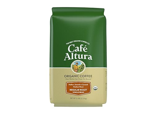 Cafe Altura Whole Bean Organic Coffee, Regular Roast, 5 lb Bag
