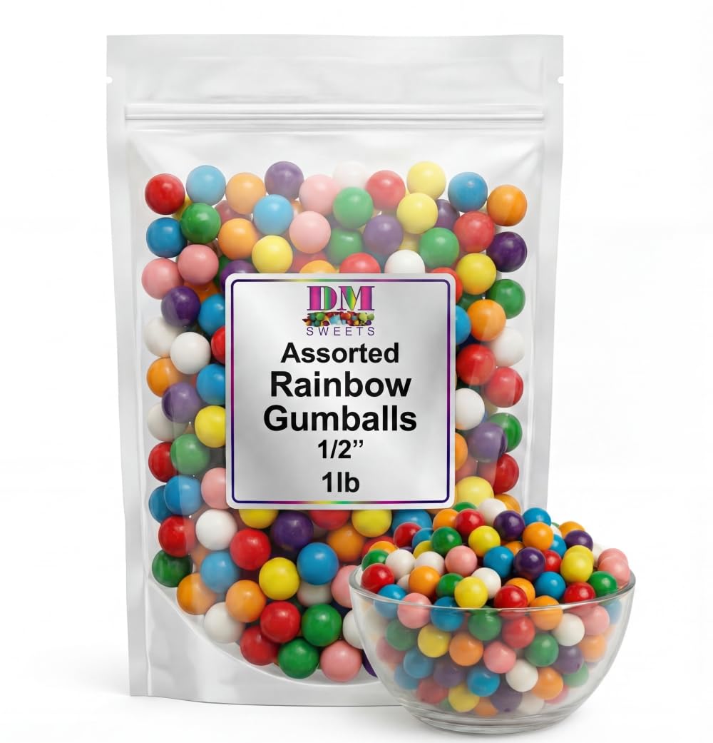 Gumballs for Gumball Machine - 1 lb of Assorted Rainbow Fruit Flavored Vibrant Mini Half Inch Fresh Vending Machine Refills