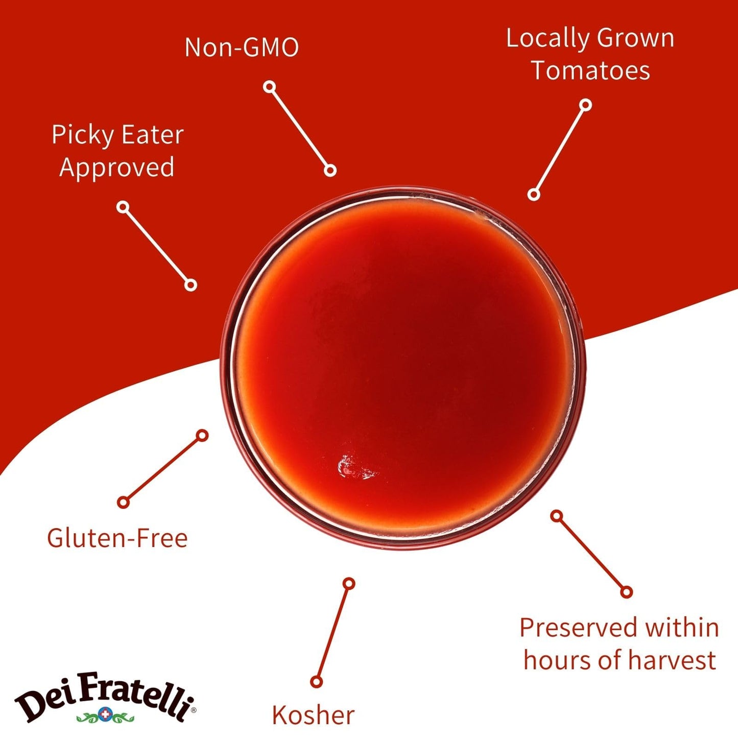 Dei Fratelli Vegetable 100% Juice, Not from Concentrate, 46oz (6 pack)