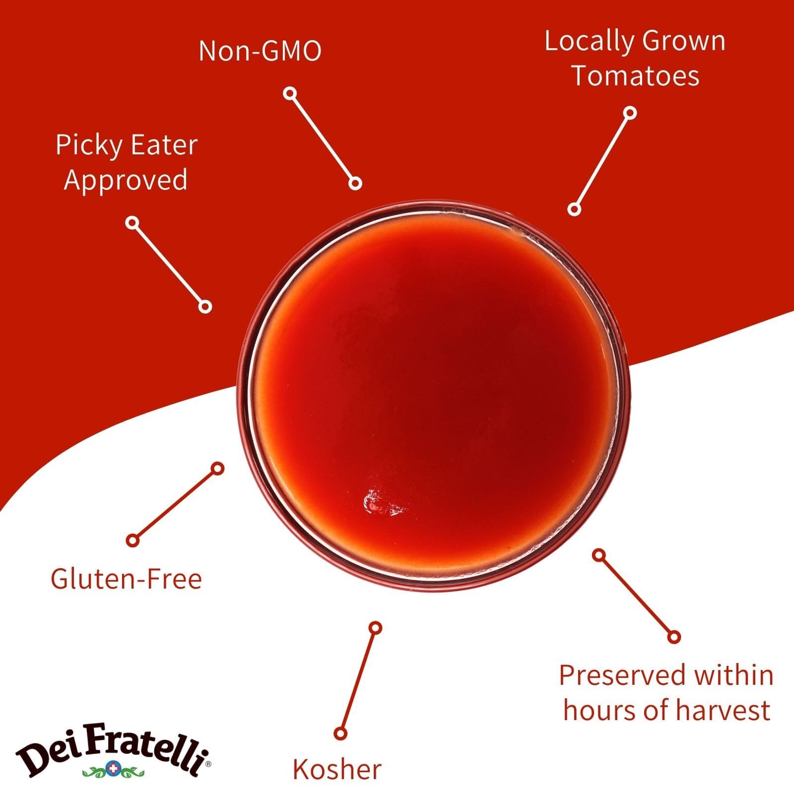 Dei Fratelli Vegetable 100% Juice, Not from Concentrate, 46oz (6 pack)
