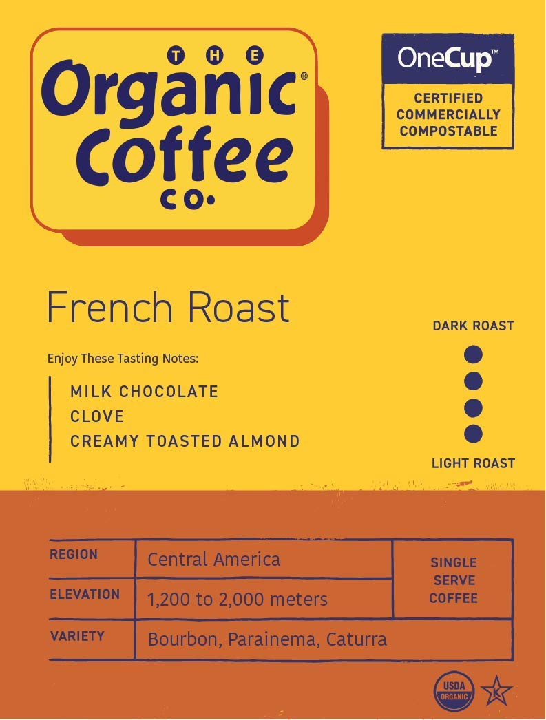 Organic Coffee Co. OneCUP French Roast 12 Ct Dark Roast Compostable Coffee Pods, K Cup Compatible including Keurig 2.0