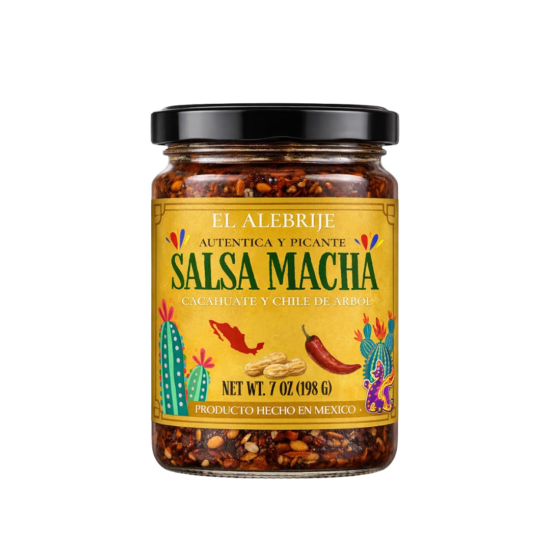 Alebrixes - Salsa Macha with Peanut - Authentic Mexican Chili Oil with Árbol Chili and Roasted Peanut - Hand Made Gourmet Salsa - Mexican Chili Crisp