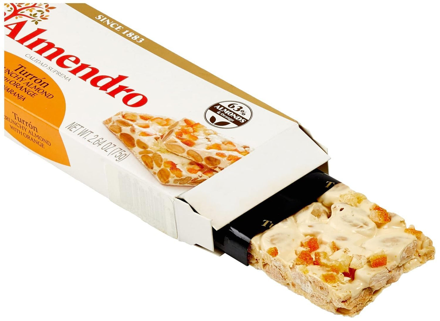 El Almendro Turrones, Turron Crunchy Almond with Orange Nougat Candy Torrone From Spain,Traditional Spanish Brittle Dessert, Gluten Free, 3 Pack