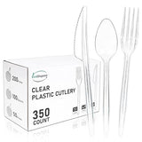 EcoDispose 350 Count Heavy Duty Disposable Silverware, BPA-Free Plastic Cutlery Set - 200 Forks, 100 Spoons, 50 Knives for Parties, Weddings, Catering