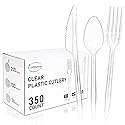 EcoDispose 350 Count Heavy Duty Disposable Silverware, BPA-Free Plastic Cutlery Set - 200 Forks, 100 Spoons, 50 Knives for Parties, Weddings, Catering