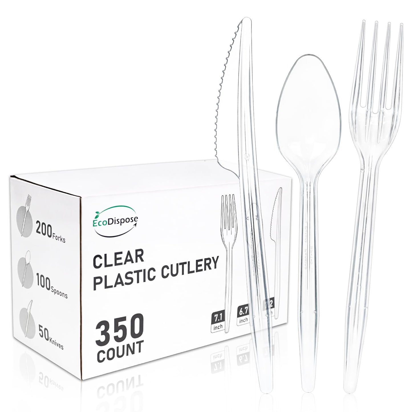 EcoDispose 350 Count Heavy Duty Disposable Silverware, BPA-Free Plastic Cutlery Set - 200 Forks, 100 Spoons, 50 Knives for Parties, Weddings, Catering