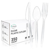 EcoDispose 350 Count Heavy Duty Disposable Silverware, BPA-Free Plastic Cutlery Set - 200 Forks, 100 Spoons, 50 Knives for Parties, Weddings, Catering