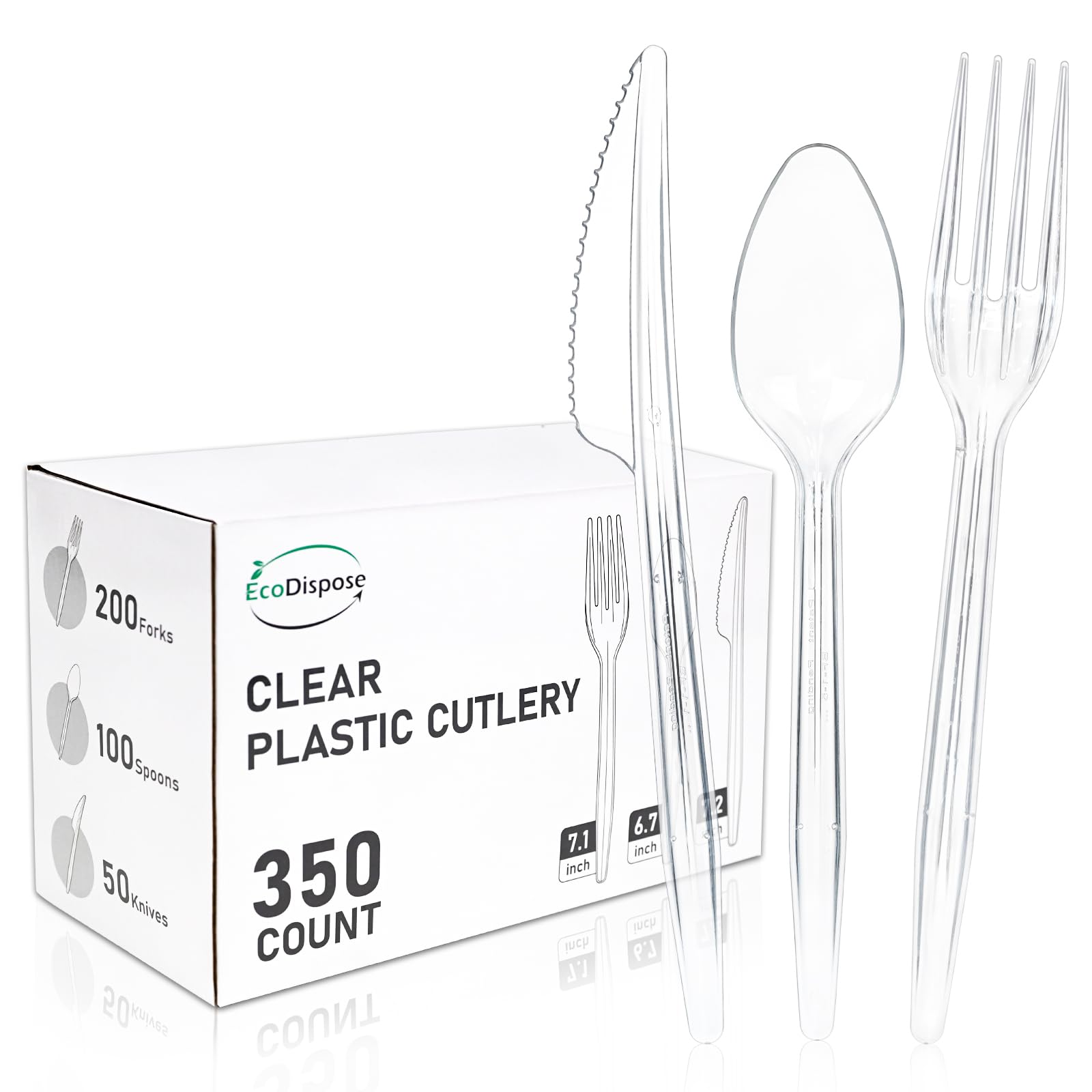 EcoDispose 350 Count Heavy Duty Disposable Silverware, BPA-Free Plastic Cutlery Set - 200 Forks, 100 Spoons, 50 Knives for Parties, Weddings, Catering