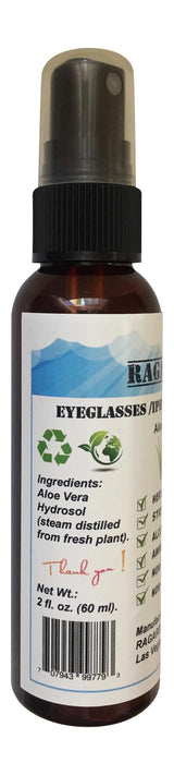 RAGARDEN Eyeglasses/iPhone/iPad Cleaner. Aloe Vera Floral Water. 2 oz Spray Bottle.