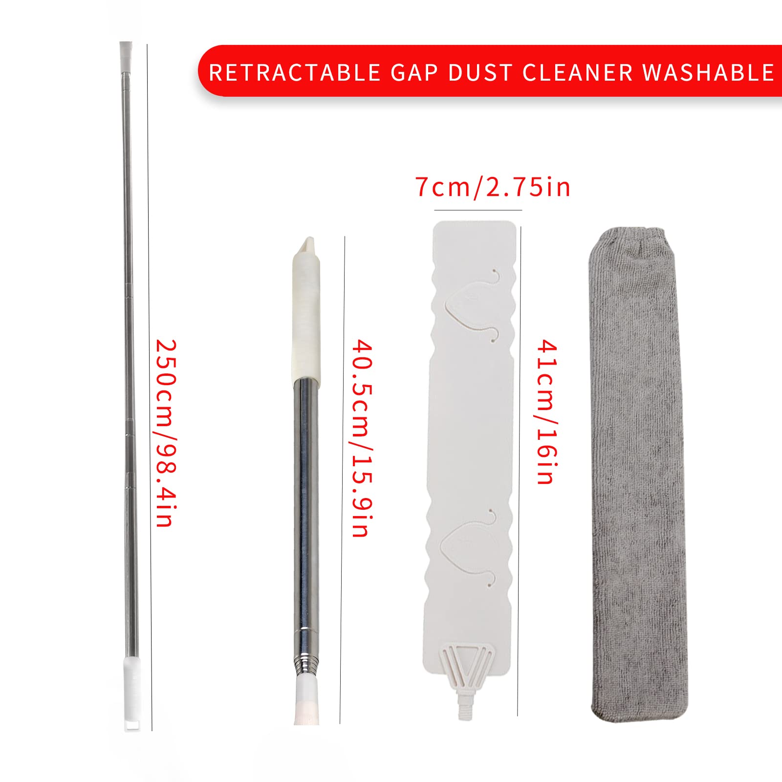 YEYILILINHONG Retractable Gap Dust Cleaner, Microfiber Hand Duster Cleaning Tools, with 2 Washable Dusting Cloths and Long Handle Retractable Duster