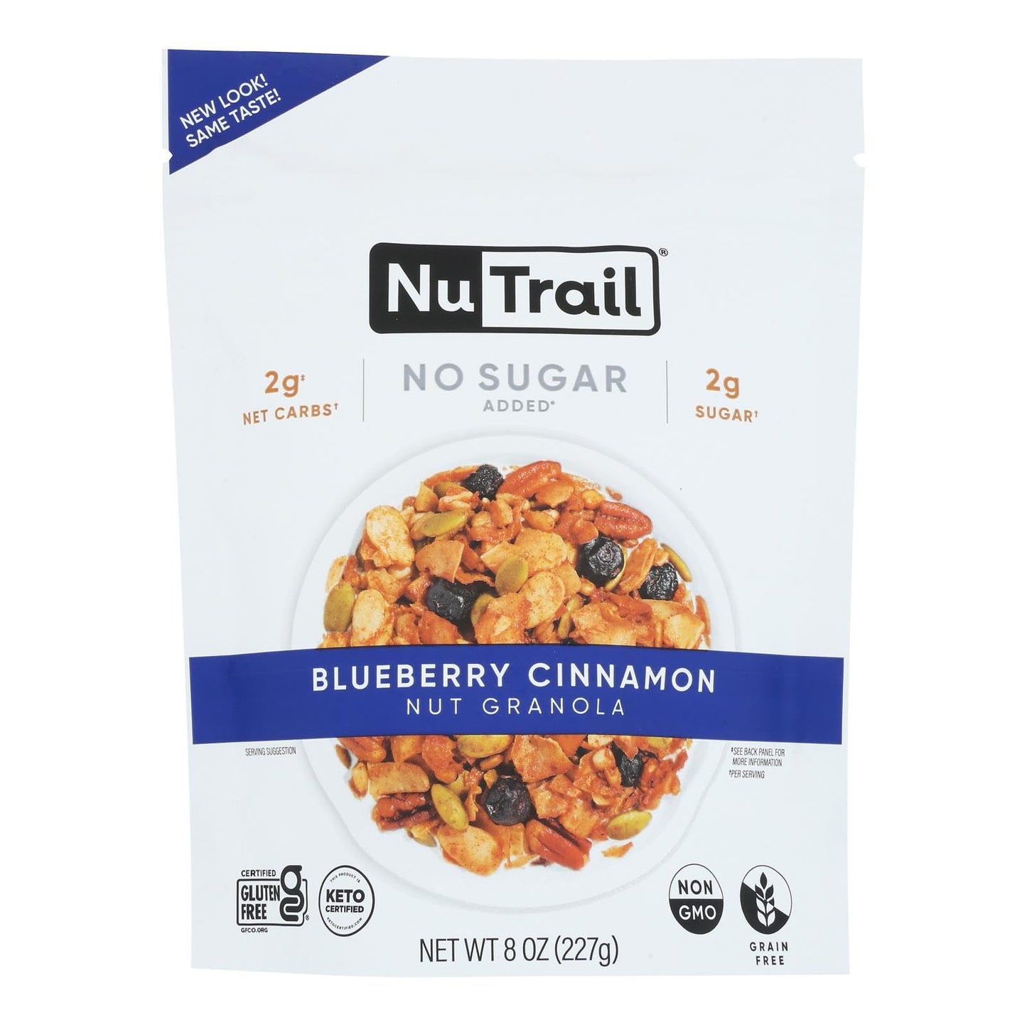 NuTrail Blueberry Cinnamon Nut Granola, No Sugar Added, Kosher, Keto Friendly, Grain-Free, Gluten Free & Non-GMO, 8 Ounce (Pack of 6)