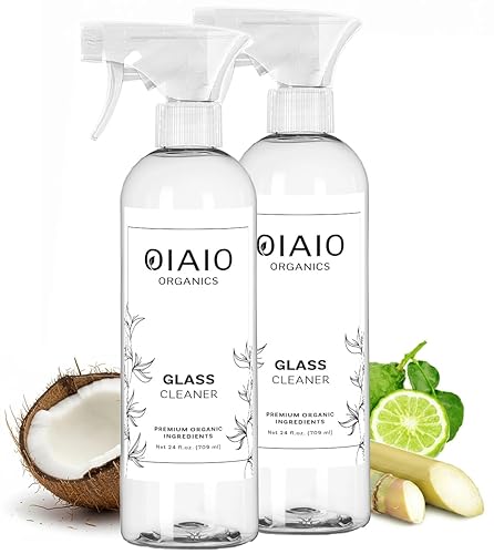 OIAIO Non-Toxic Glass Cleaner - Natural Organic Ingredients that Truly Perform - 2 PACK (48oz) - Light Coconut & Bergamot Scent