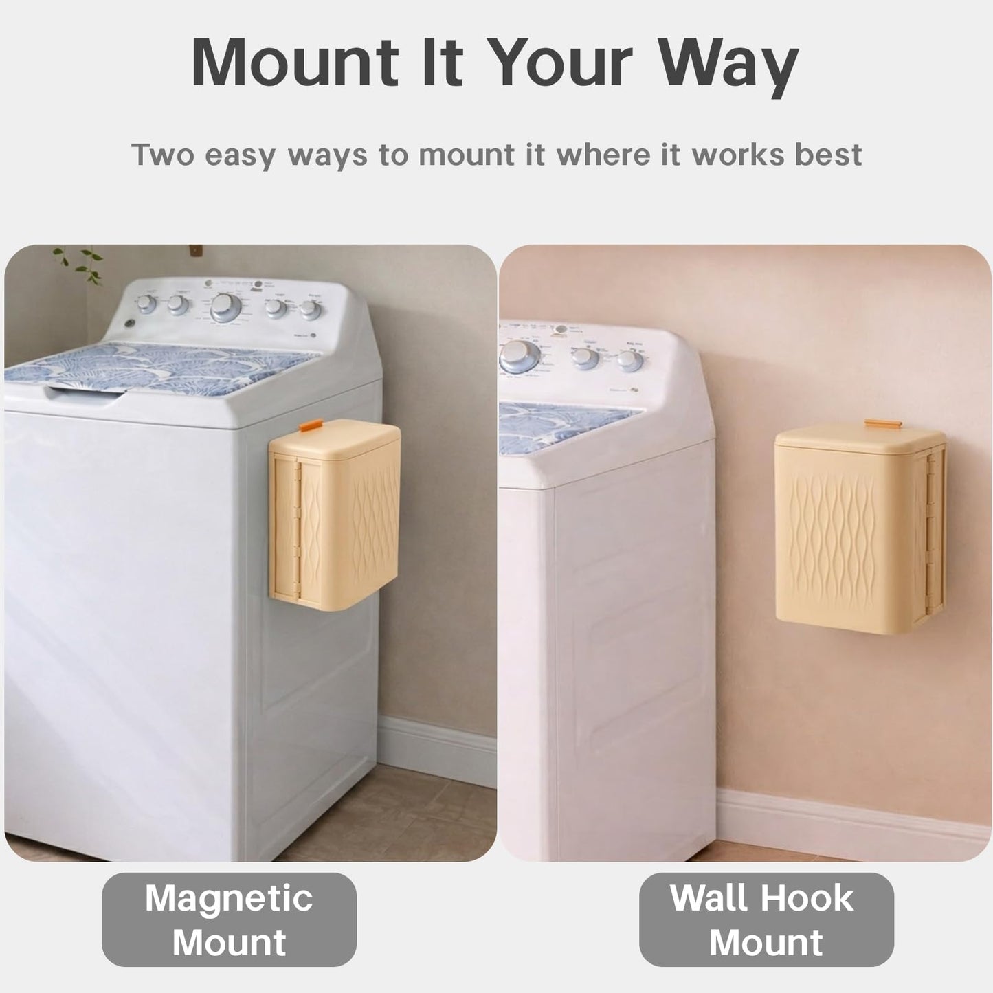 Giznity Magnetic Lint Bin for Laundry Room, Extra Large Foldable Lint Trash Can with Lid and Dryer Lint Brush, Wall Mounted Laundry Room Organization
