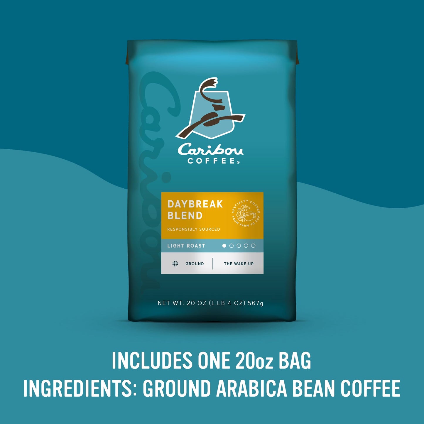 Caribou Coffee, Light Roast Ground Coffee, 100% Arabica Coffee - Daybreak Morning Blend 20 Ounce Bag