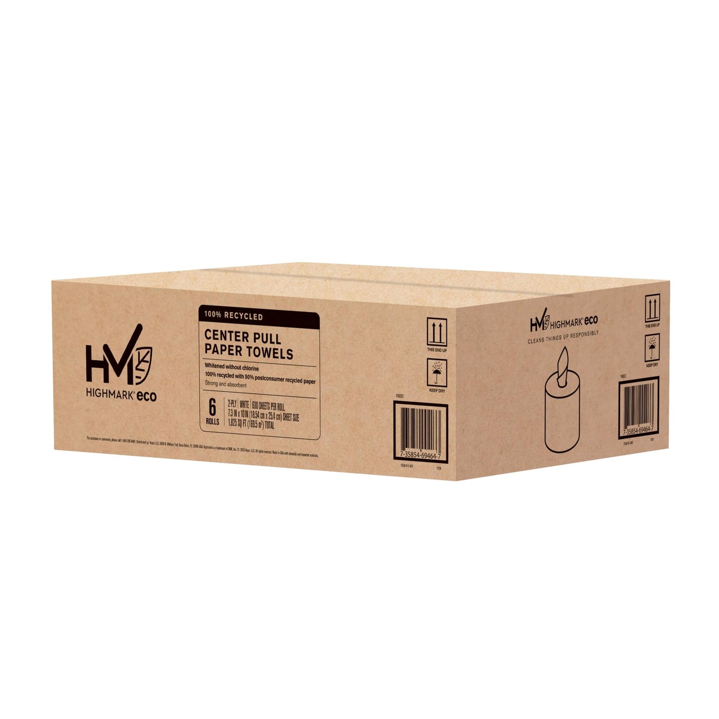 Highmark® ECO Centerpull 2-Ply Paper Towels, 600' Per Roll, 100% Recycled, Pack Of 6 Rolls