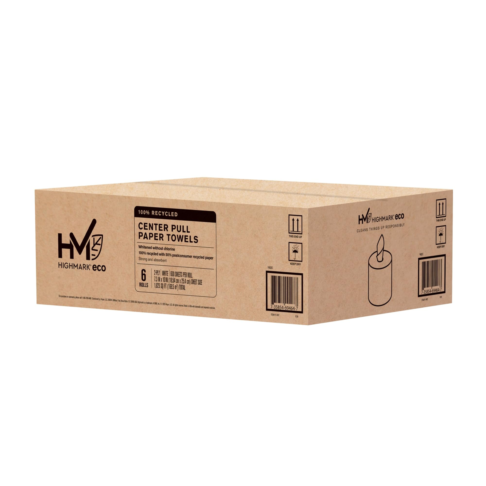 Highmark® ECO Centerpull 2-Ply Paper Towels, 600' Per Roll, 100% Recycled, Pack Of 6 Rolls