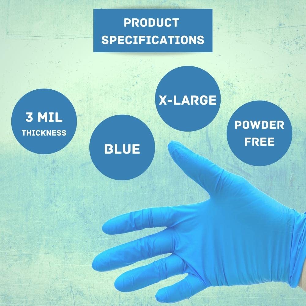 PackagingSuppliesByMail Blue Nitrile Disposable Gloves, 1000 Pack, Size Small, Textured Fingertips, Latex Free & Powder Free Multi-Use Gloves