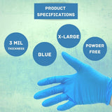 PackagingSuppliesByMail Blue Nitrile Disposable Gloves, 1000 Pack, Size Small, Textured Fingertips, Latex Free & Powder Free Multi-Use Gloves