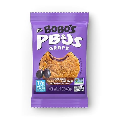 Bobo's Grape PB&J Oat Snacks, Simple Ingredients, Whole Grain Oats, Plant Based, Non-GMO, Gluten Free Breakfast Bars, Healthy Snacks for Adults & Kids