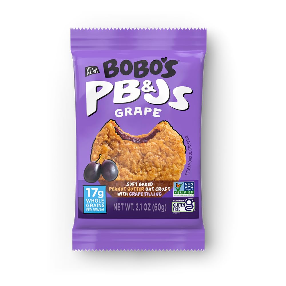 Bobo's PB&J Variety - Grape & Strawberry, Simple Ingredients, Whole Grain Oats, Plant Based, Non-GMO, Gluten Free Breakfast Bars, Healthy Snacks