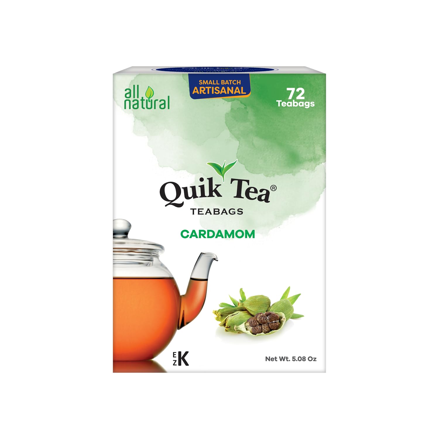 QuikTea Cardamom Tea Bags - 72 Count - Premium Assam Tea Paired with Warm and Soothing Cardamom Extracts. All Natural, Preservative Free - Easy
