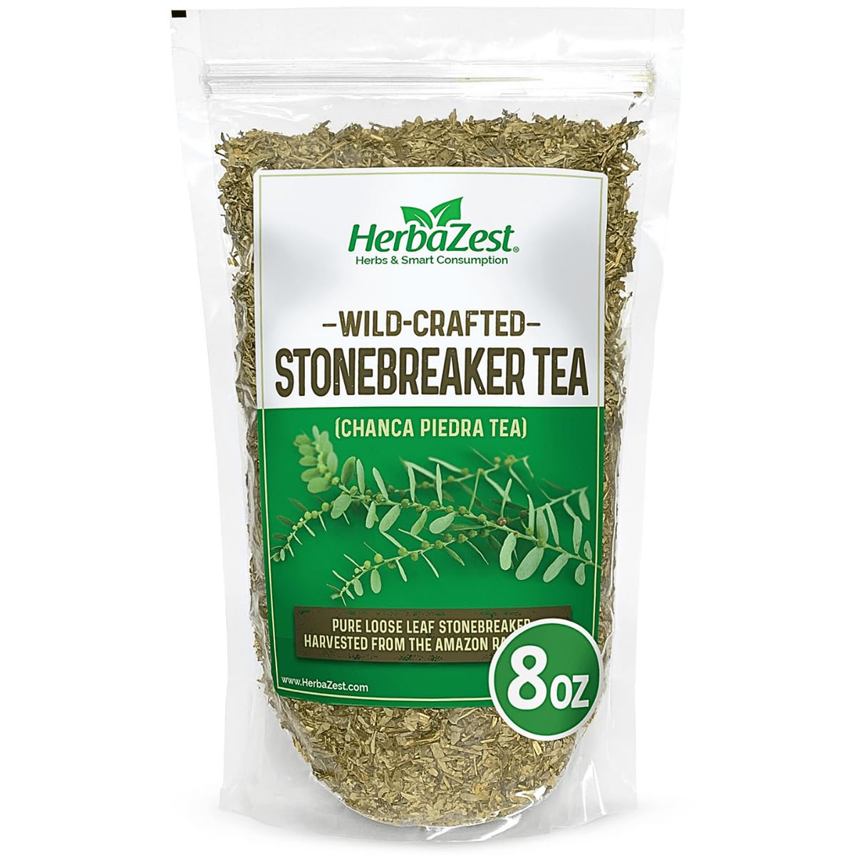 HerbaZest Chanca Piedra Tea (Stonebreaker/Stone Breaker) - 8 oz (225 g) - Wild-Crafted Loose Leaf - Caffeine-Free Herbal Tea - 100% Pure, Non-GMO