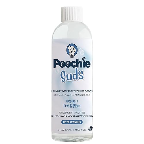 Poochie Suds Pet Laundry Detergent, Enzyme Cleaner and Odor Remover, Hypoallergenic and Fragrance-Free Pet Safe Detergent for Dog and Cat Bedding