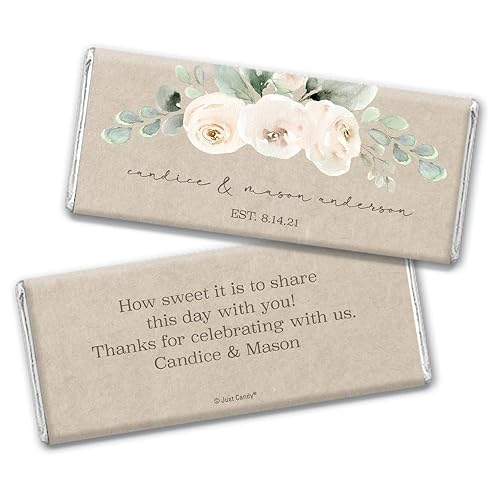 Rustic Wedding Favors for Guests Personalized Wrappers for Chocolate Bars (25 Pack) - Bridal Shower Favors for Guests