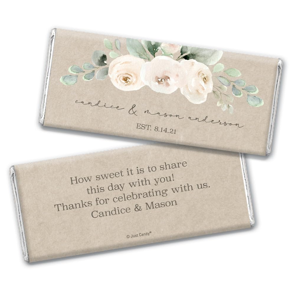 Rustic Wedding Favors for Guests Personalized Wrappers for Chocolate Bars (25 Pack) - Bridal Shower Favors for Guests