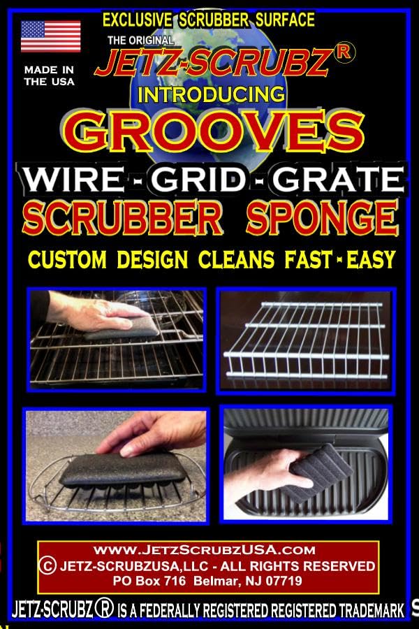 Jetz-Scrubz Grooves Scratch-Free Scrubber Sponge - Cleans Wire Shelves, Oven & Baking Racks